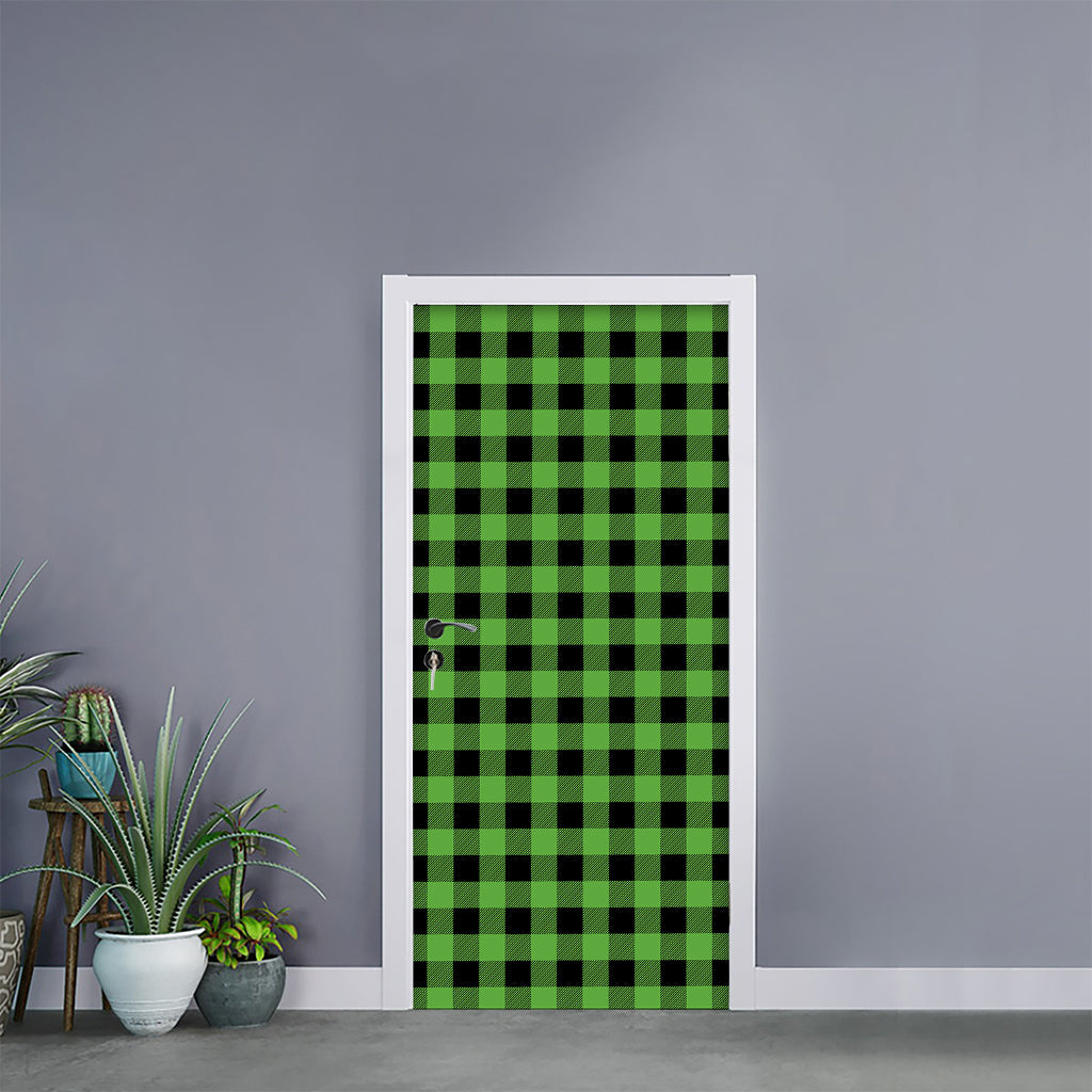UFO Green And Black Buffalo Check Print Door Sticker