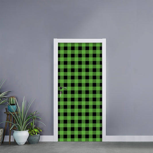 UFO Green And Black Buffalo Check Print Door Sticker