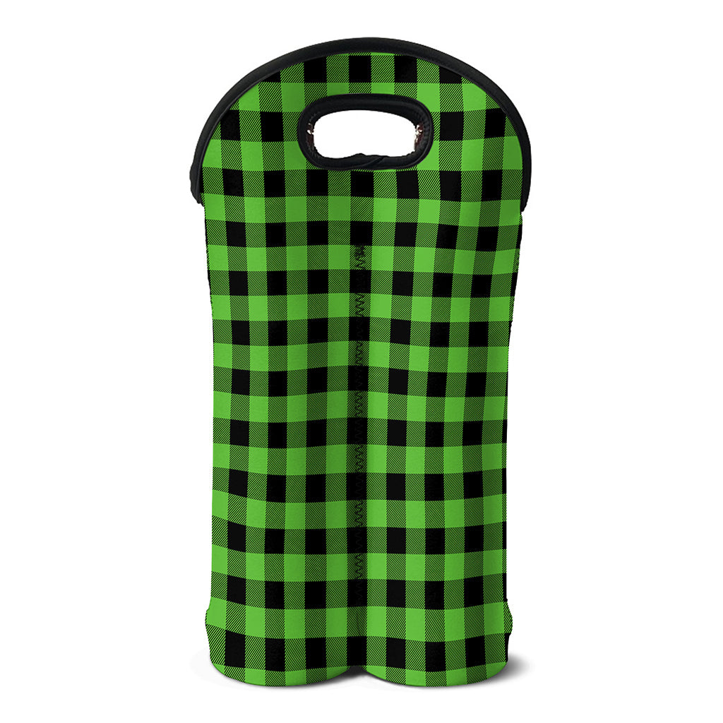 UFO Green And Black Buffalo Check Print Double Neoprene Wine Tote