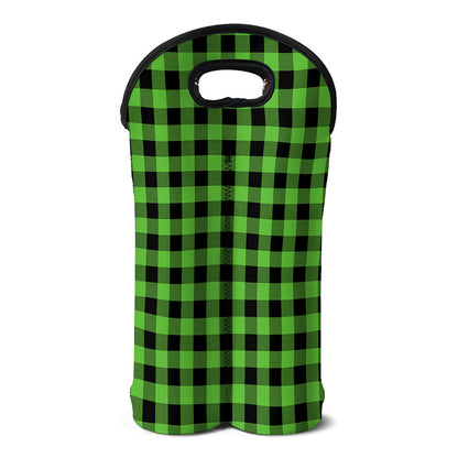 UFO Green And Black Buffalo Check Print Double Neoprene Wine Tote