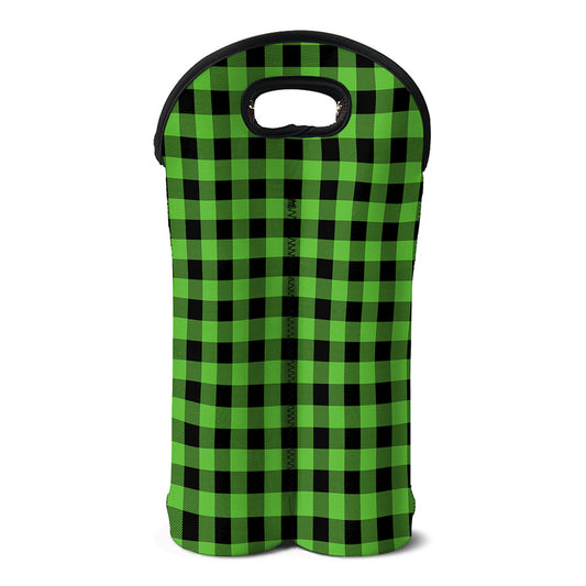 UFO Green And Black Buffalo Check Print Double Neoprene Wine Tote