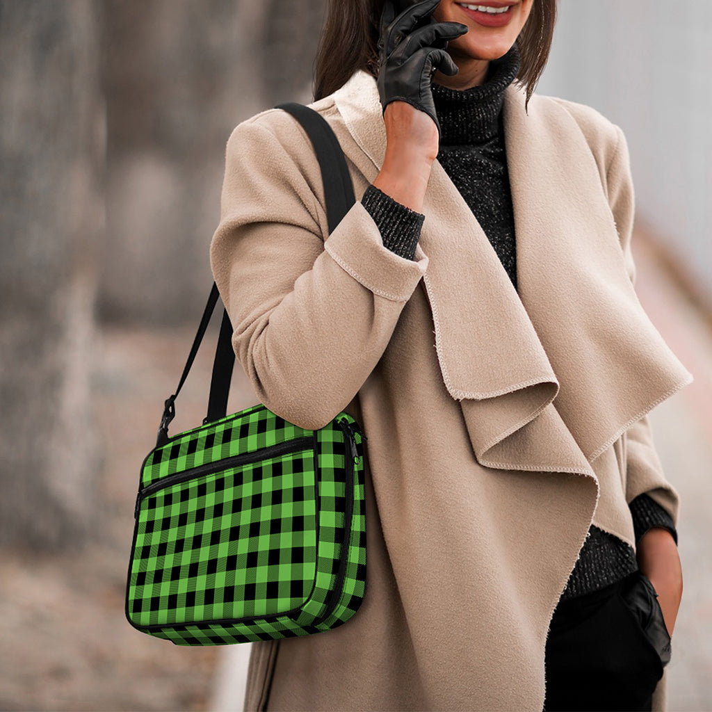 UFO Green And Black Buffalo Check Print Double Strap Bible Bag