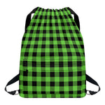 UFO Green And Black Buffalo Check Print Drawstring Backpack