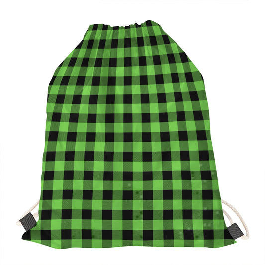 UFO Green And Black Buffalo Check Print Drawstring Bag
