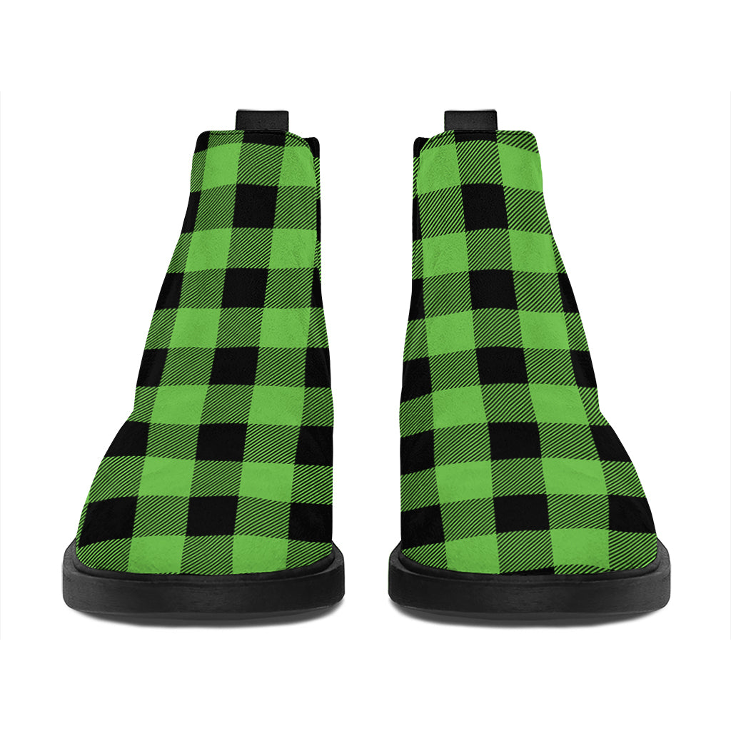 UFO Green And Black Buffalo Check Print Flat Ankle Boots