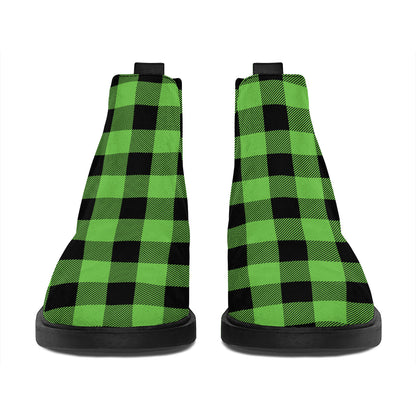 UFO Green And Black Buffalo Check Print Flat Ankle Boots