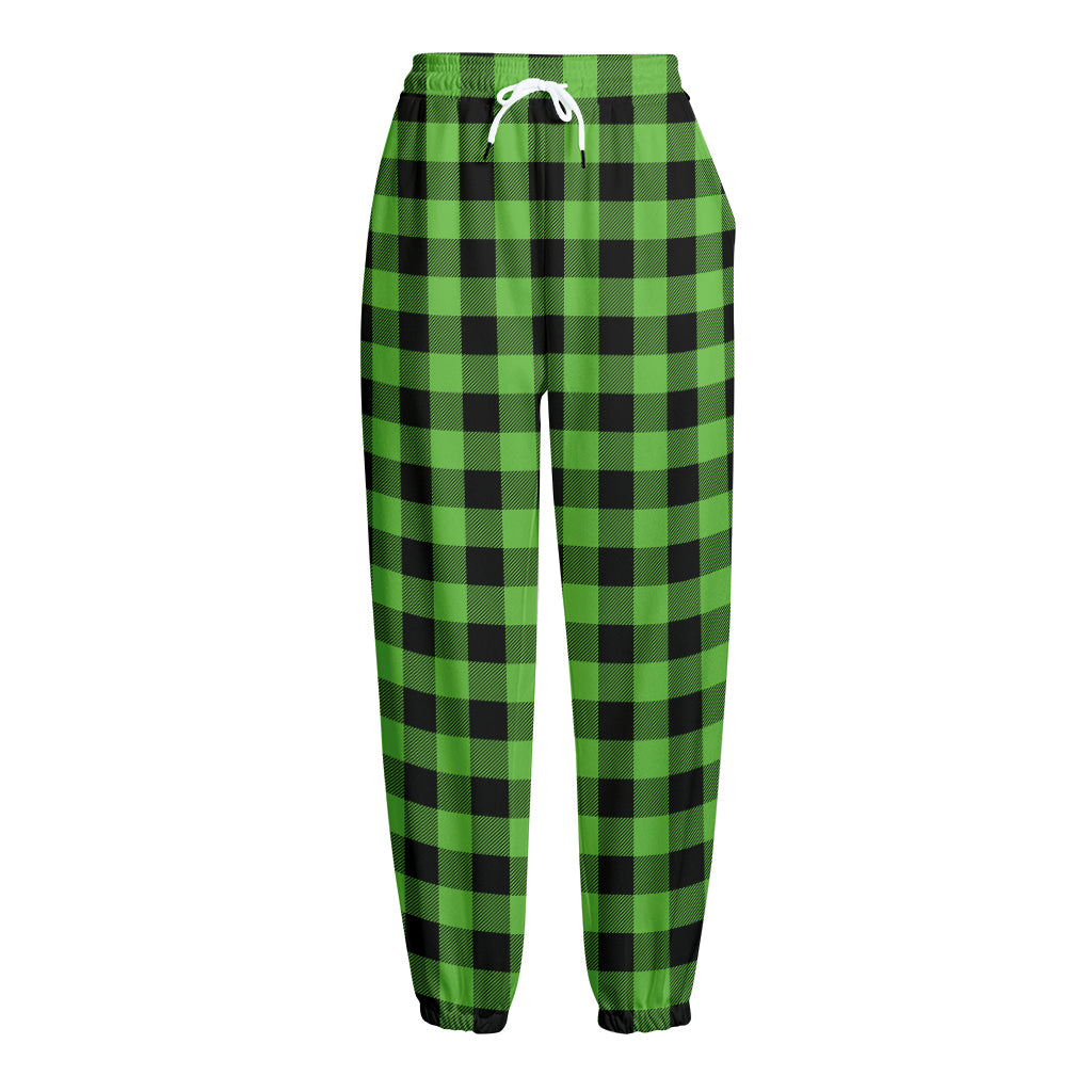 UFO Green And Black Buffalo Check Print Fleece Lined Knit Pants