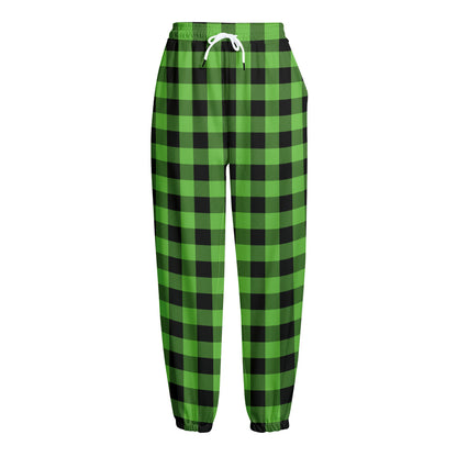 UFO Green And Black Buffalo Check Print Fleece Lined Knit Pants