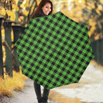 UFO Green And Black Buffalo Check Print Foldable Umbrella