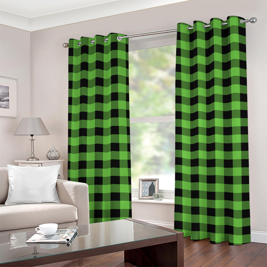 UFO Green And Black Buffalo Check Print Grommet Curtains