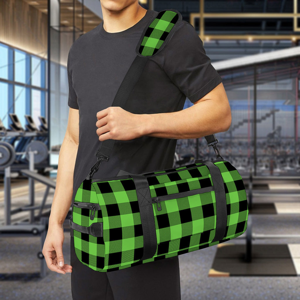 UFO Green And Black Buffalo Check Print Gym Bag