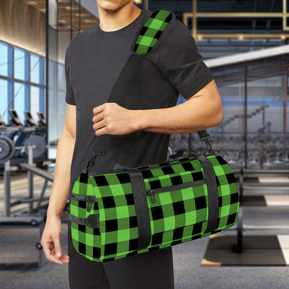 UFO Green And Black Buffalo Check Print Gym Bag