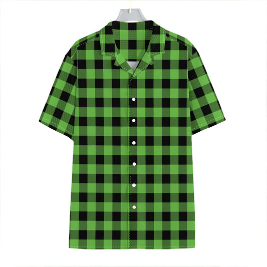UFO Green And Black Buffalo Check Print Hawaiian Shirt