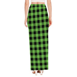 UFO Green And Black Buffalo Check Print High Slit Maxi Skirt
