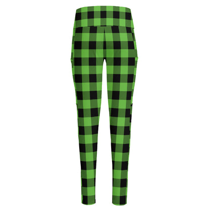 UFO Green And Black Buffalo Check Print High-Waisted Pocket Leggings