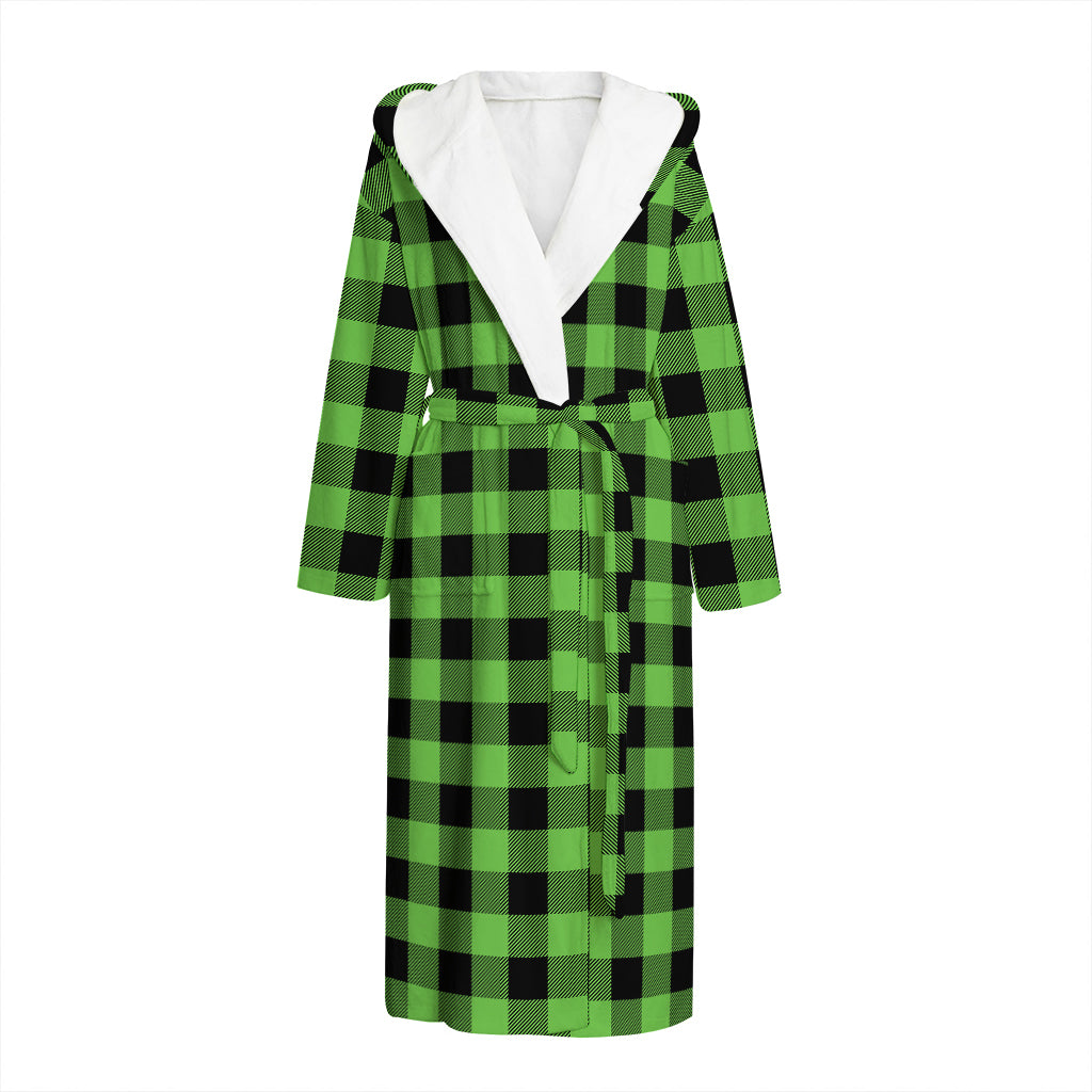 UFO Green And Black Buffalo Check Print Hooded Bathrobe