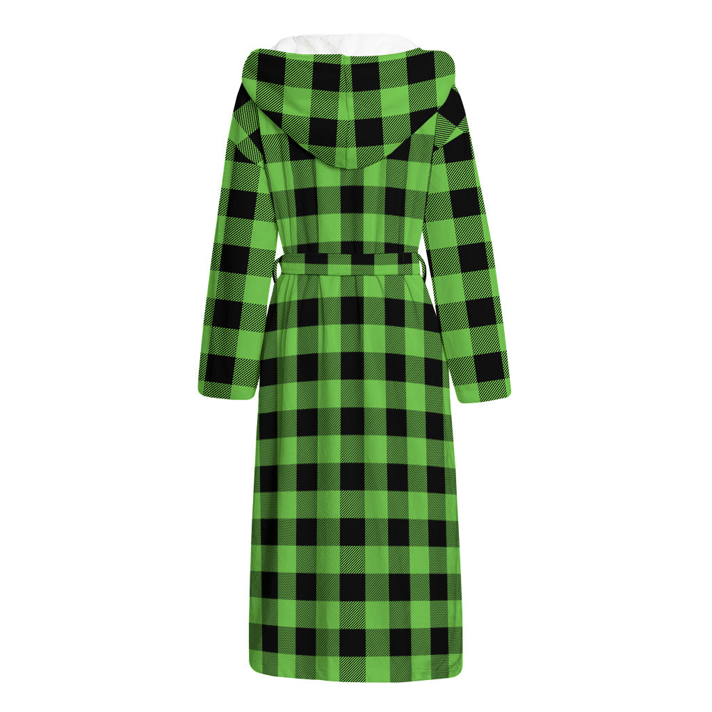 UFO Green And Black Buffalo Check Print Hooded Bathrobe