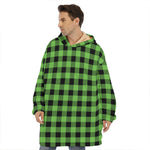 UFO Green And Black Buffalo Check Print Hoodie Blanket