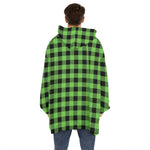UFO Green And Black Buffalo Check Print Hoodie Blanket