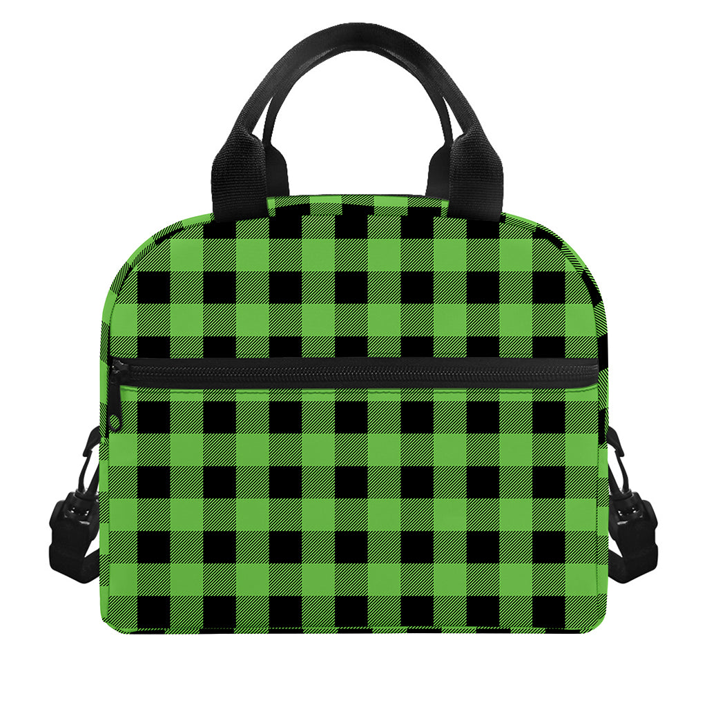 UFO Green And Black Buffalo Check Print Insulated Lunch Bag
