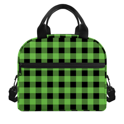 UFO Green And Black Buffalo Check Print Insulated Lunch Bag