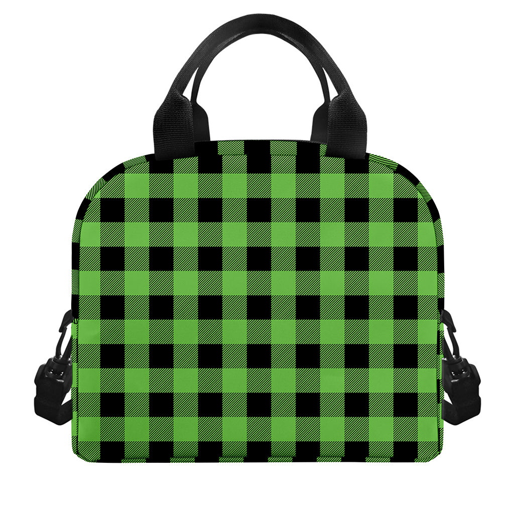 UFO Green And Black Buffalo Check Print Insulated Lunch Bag