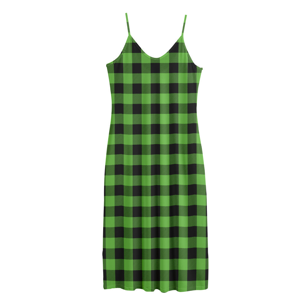 UFO Green And Black Buffalo Check Print Jersey Midi Cami Dress