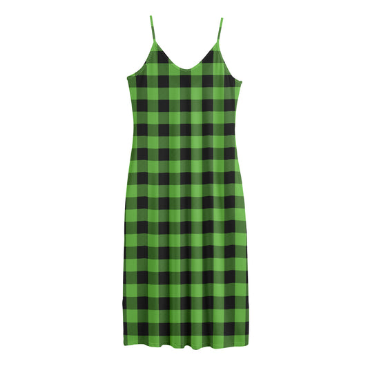UFO Green And Black Buffalo Check Print Jersey Midi Cami Dress