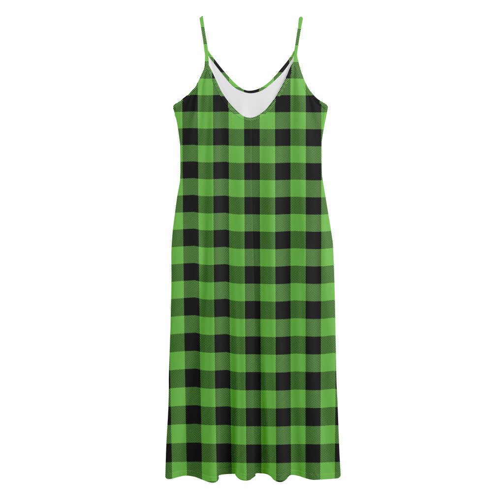 UFO Green And Black Buffalo Check Print Jersey Midi Cami Dress
