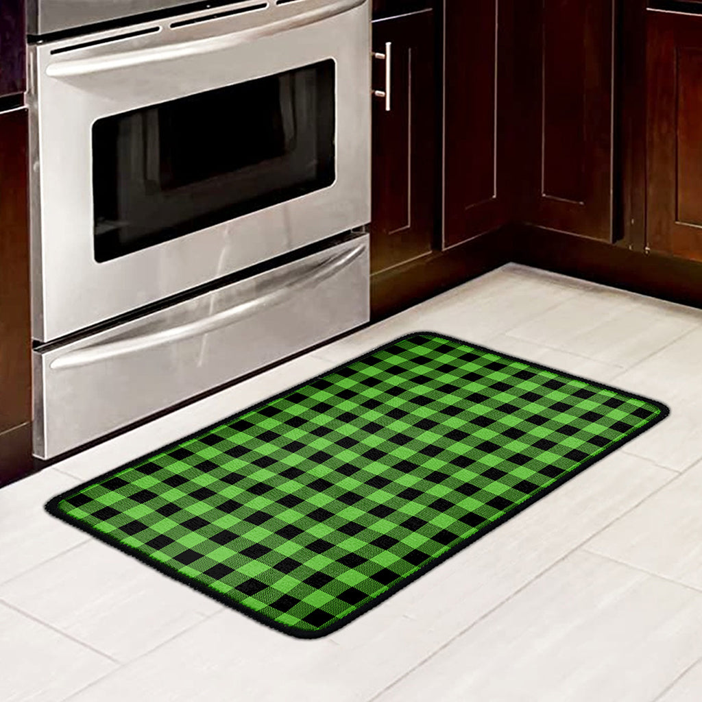 UFO Green And Black Buffalo Check Print Kitchen Mat