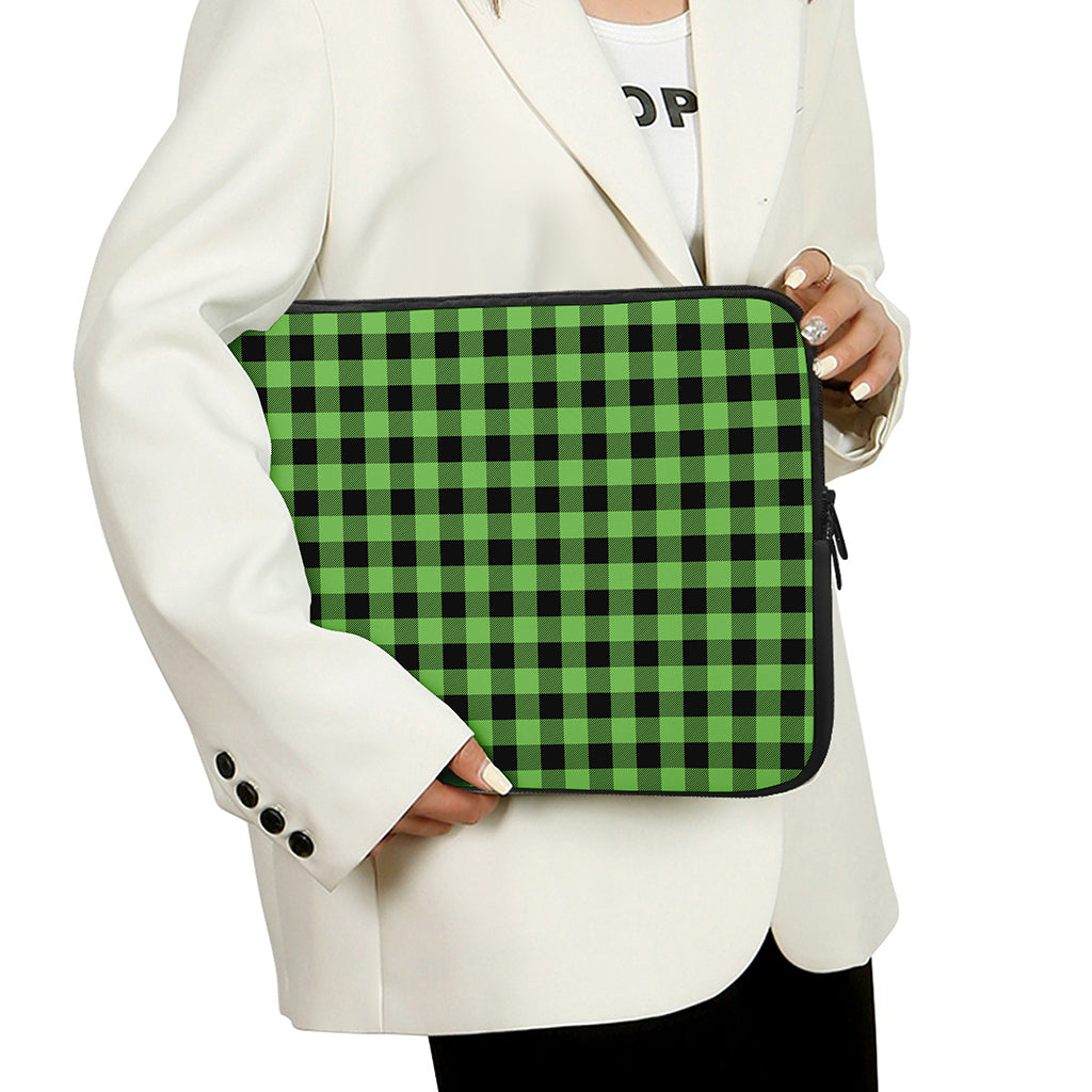 UFO Green And Black Buffalo Check Print Laptop Sleeve