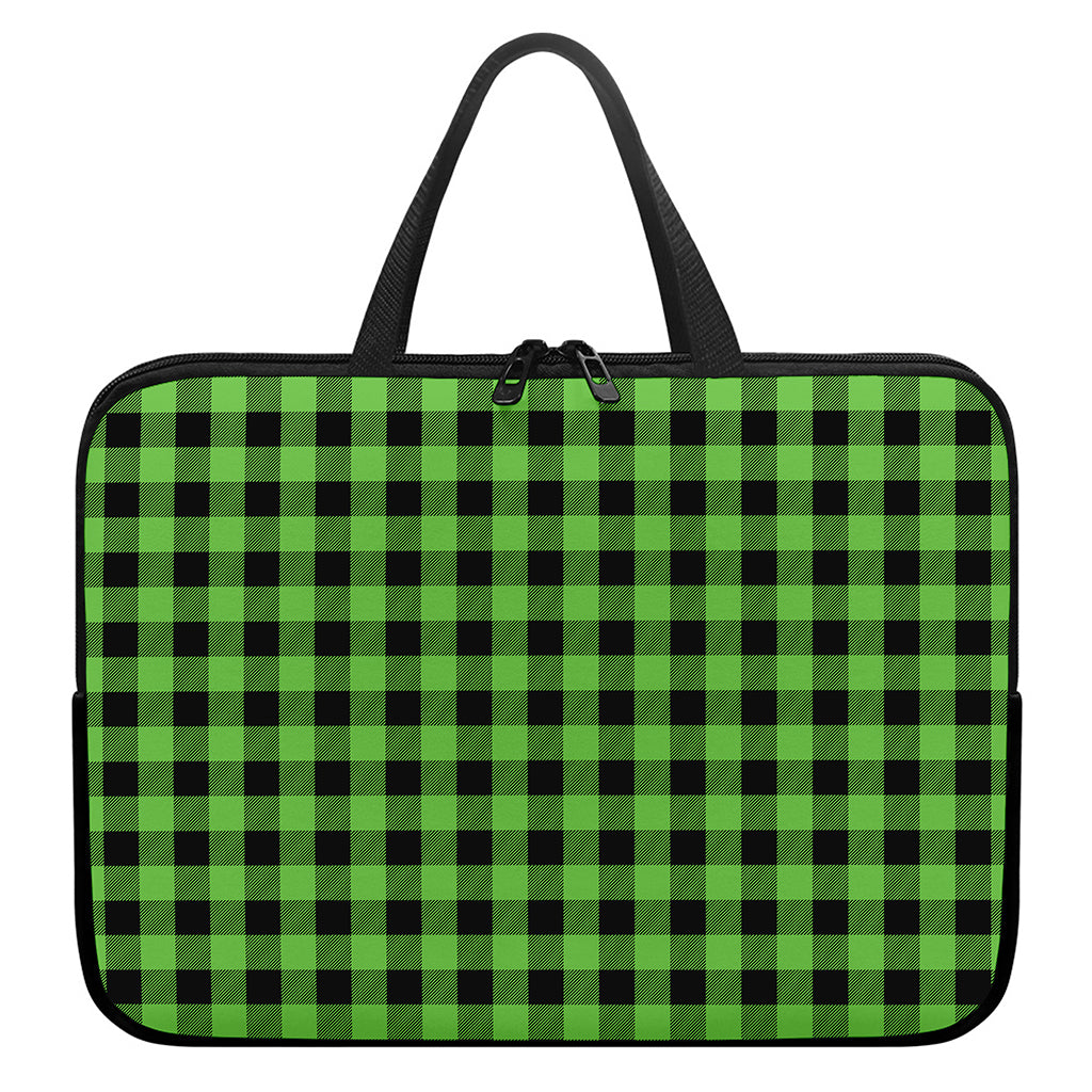 UFO Green And Black Buffalo Check Print Laptop Sleeve With Handle