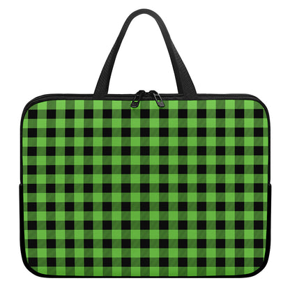 UFO Green And Black Buffalo Check Print Laptop Sleeve With Handle