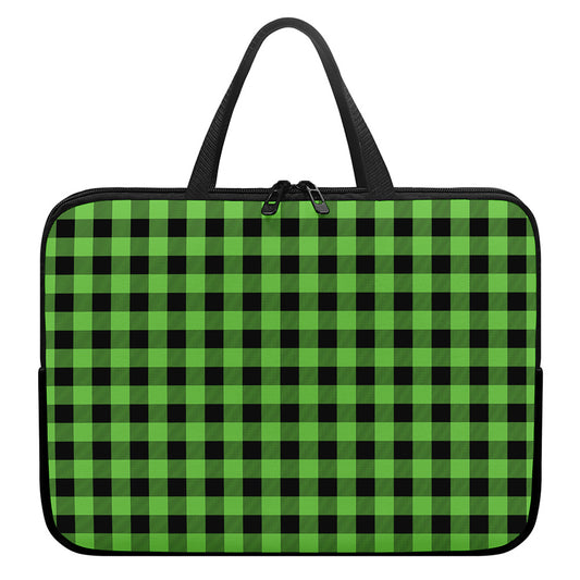 UFO Green And Black Buffalo Check Print Laptop Sleeve With Handle