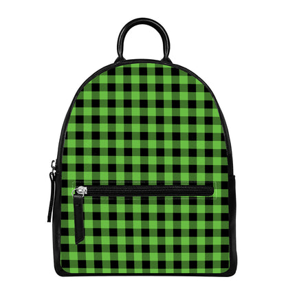 UFO Green And Black Buffalo Check Print Leather Backpack