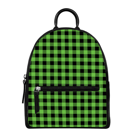 UFO Green And Black Buffalo Check Print Leather Backpack