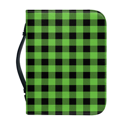 UFO Green And Black Buffalo Check Print Leather Bible Cover