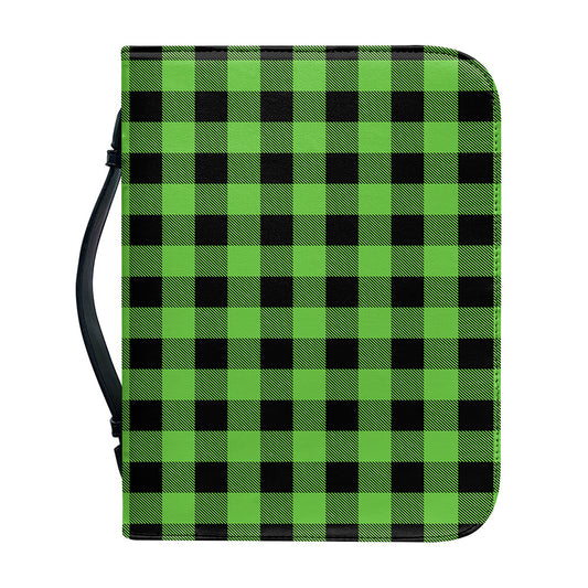 UFO Green And Black Buffalo Check Print Leather Bible Cover