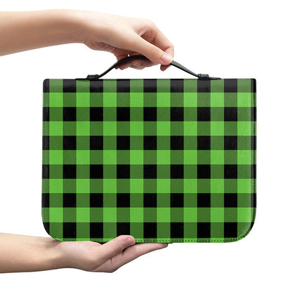 UFO Green And Black Buffalo Check Print Leather Bible Cover