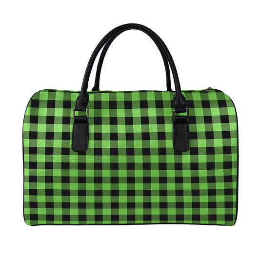 UFO Green And Black Buffalo Check Print Leather Duffle Bag
