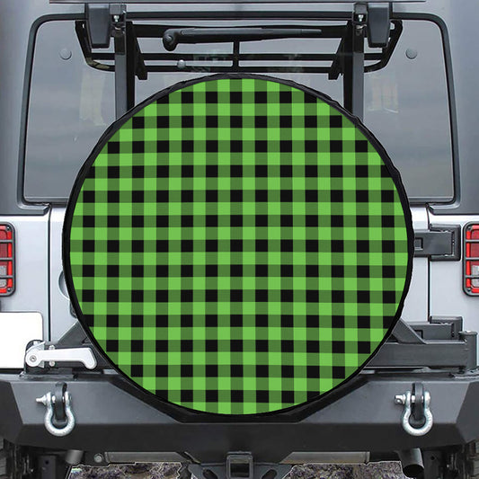UFO Green And Black Buffalo Check Print Leather Spare Tire Cover