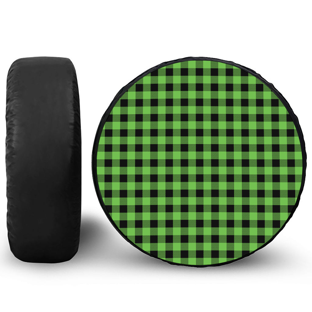 UFO Green And Black Buffalo Check Print Leather Spare Tire Cover
