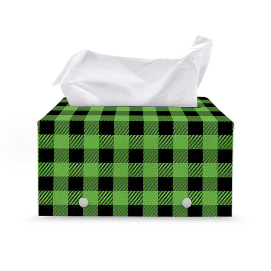 UFO Green And Black Buffalo Check Print Leather Tissue Box Cover