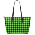 UFO Green And Black Buffalo Check Print Leather Tote Bag With Zipper