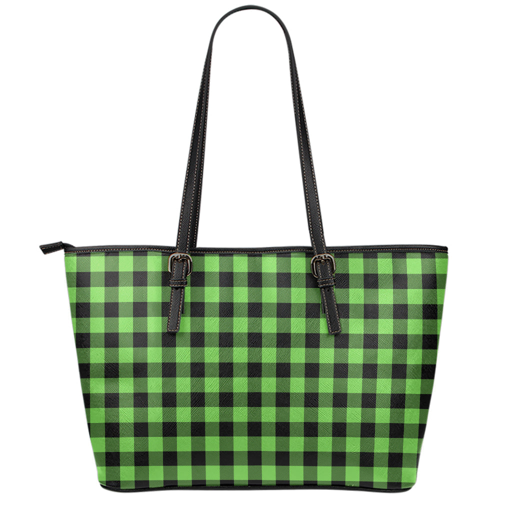 UFO Green And Black Buffalo Check Print Leather Tote Bag