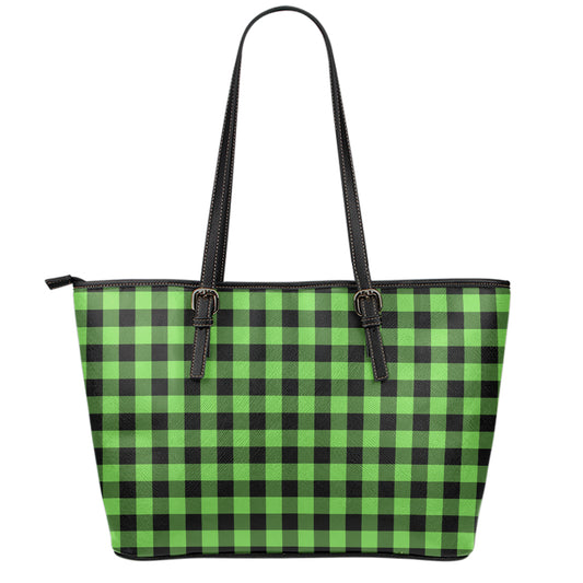 UFO Green And Black Buffalo Check Print Leather Tote Bag