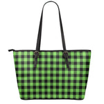 UFO Green And Black Buffalo Check Print Leather Tote Bag