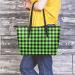 UFO Green And Black Buffalo Check Print Leather Tote Bag