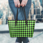 UFO Green And Black Buffalo Check Print Leather Tote Bag