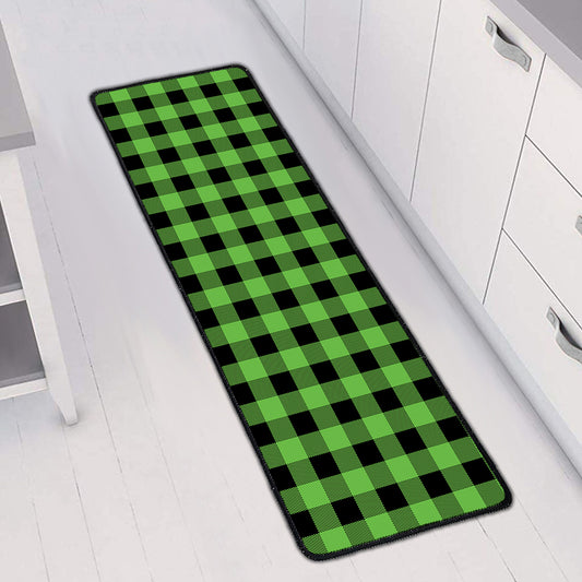 UFO Green And Black Buffalo Check Print Long Kitchen Mat